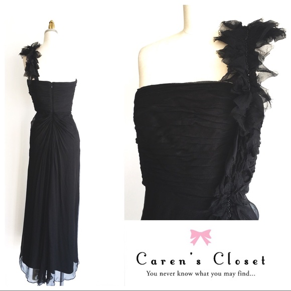 Reserved Tadashi Black Silk One Shoulder Gown - Picture 2 of 8